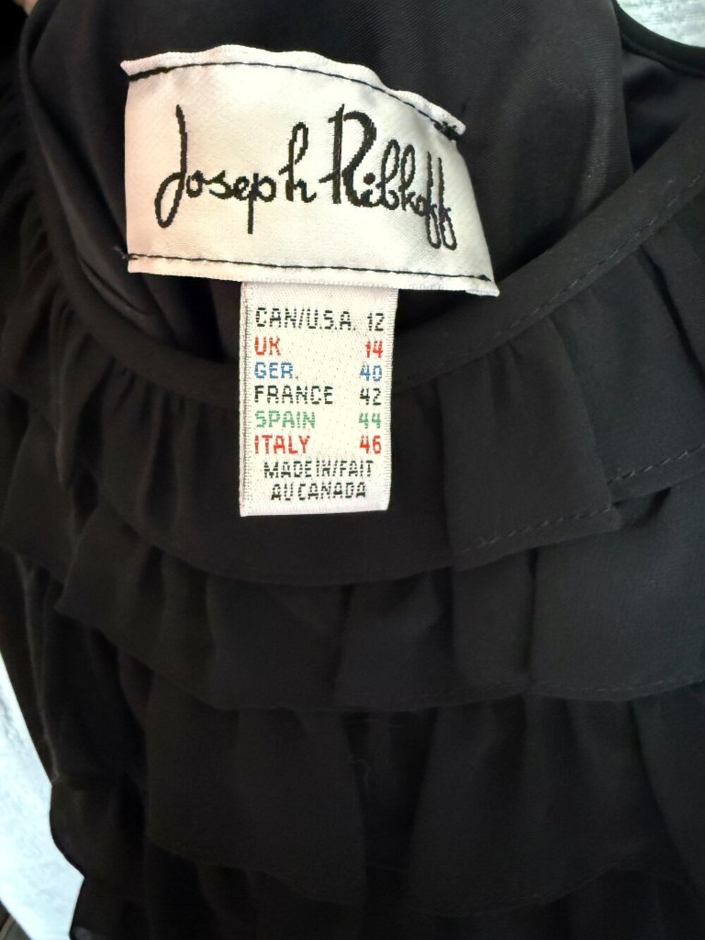 Joseph Ribkoff Black Ruffle Cocktail Dress size 14 - Picture 4 of 8